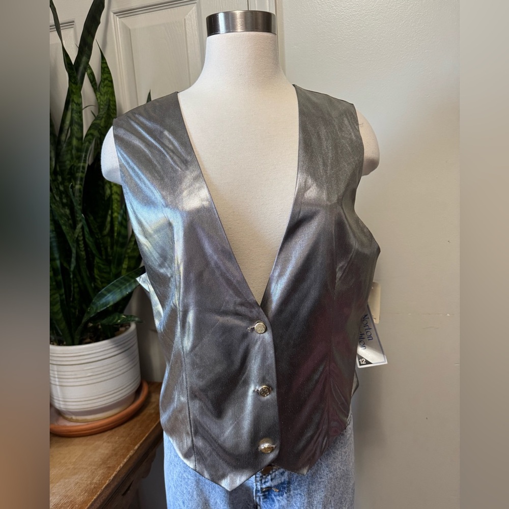 Vintage Metallic Silver Rayon‎ Vest Y2K Indie Sleaze Size 12